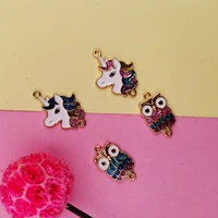 10pcs glitter enamel unicorn owl charms connector animals alloy pendants fit bracelet earrings hair jewelry diy accessory fx488