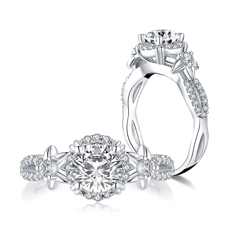 1 карат Круглый класса люкс Женская помолвочная Бижутерия 925 стерлингового