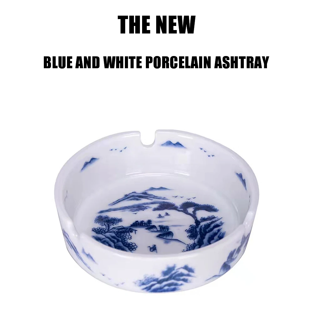 

China high-end blue and white porcelain ashtray indoor and outdoor multifunctional ashtray smoker ashtray desktop smoking