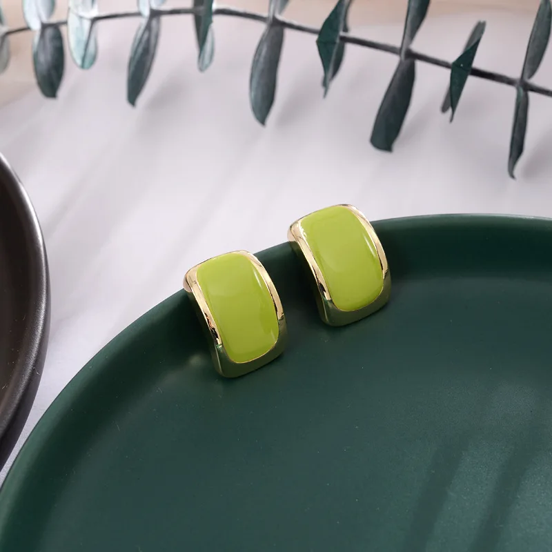 

Hot Trendy Cute Earrings For Women Fashion Jewelry Geometry Stud Earrings Square drop of oil Ear Studs Brincos Statement earring