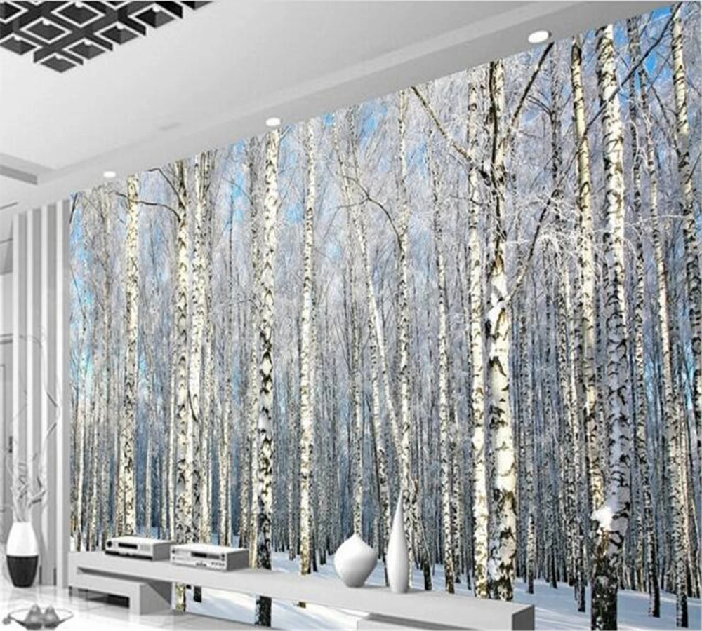 3D-обои beibehang на заказ модные фрески красивый березовый лес снежный вид гостиная