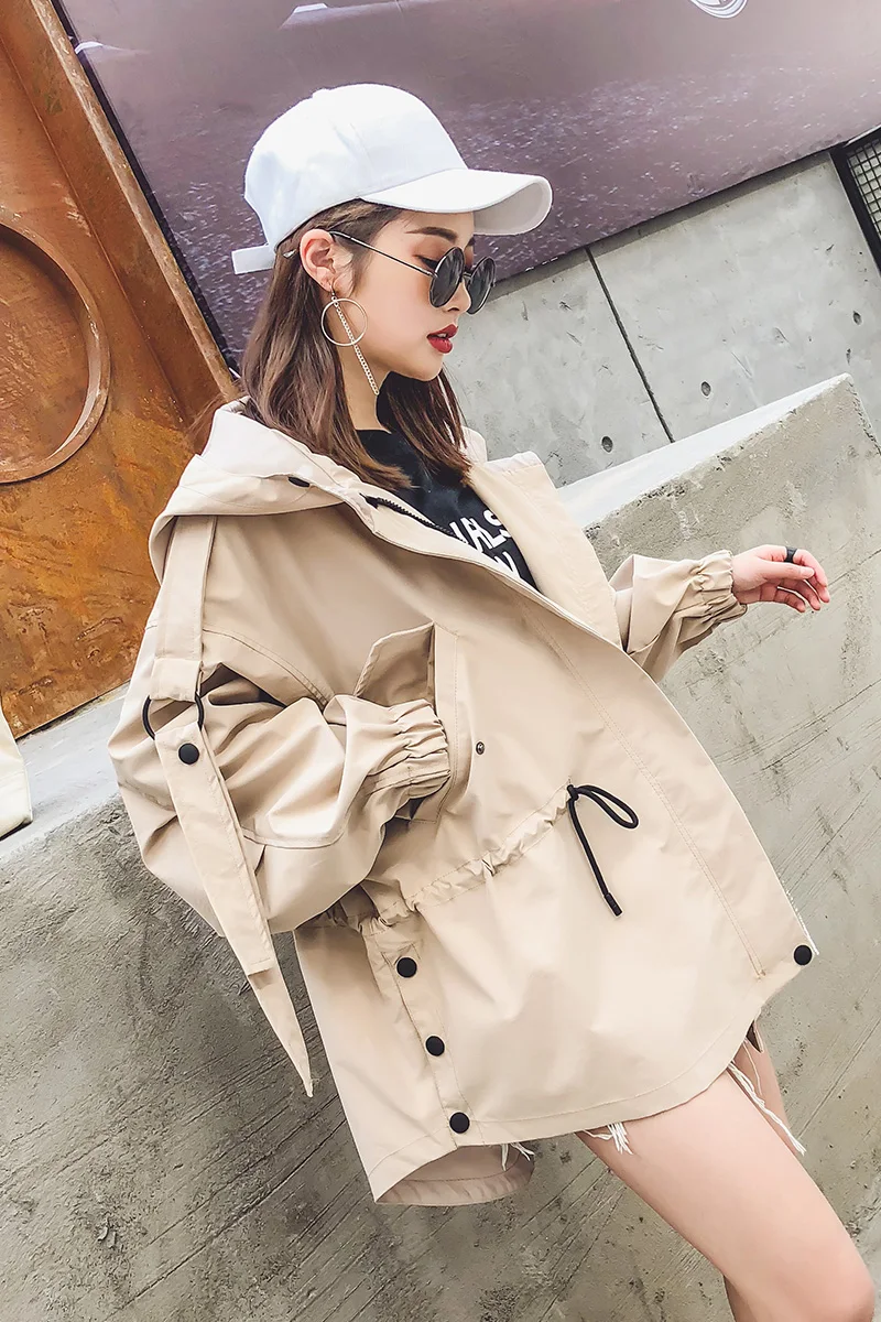 

Spring Women's Casual fashion Hooded Waist design loose irregular zipper short small coat