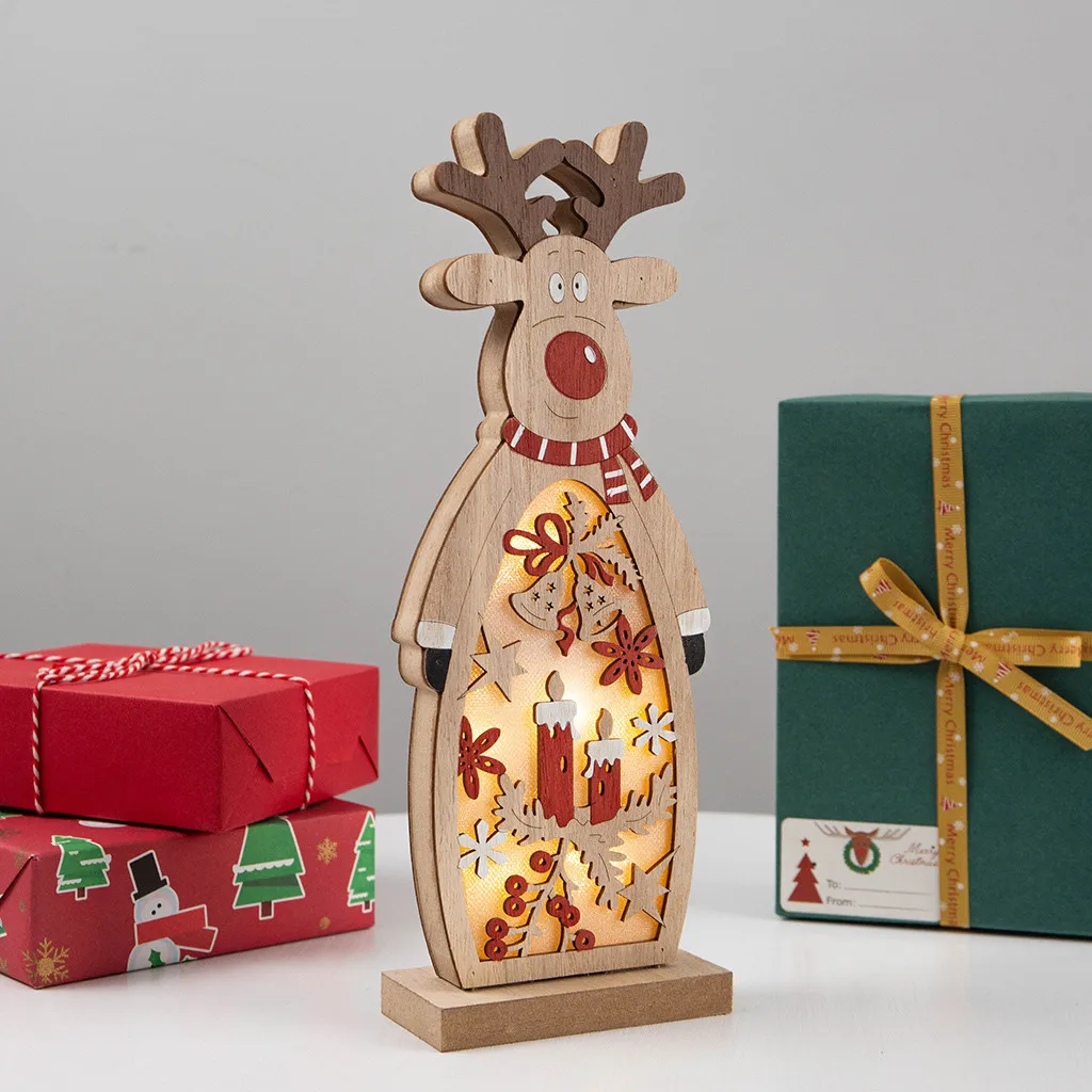 Светодиодный светильник с Рождеством деревянные украшения оленем и снеговиком