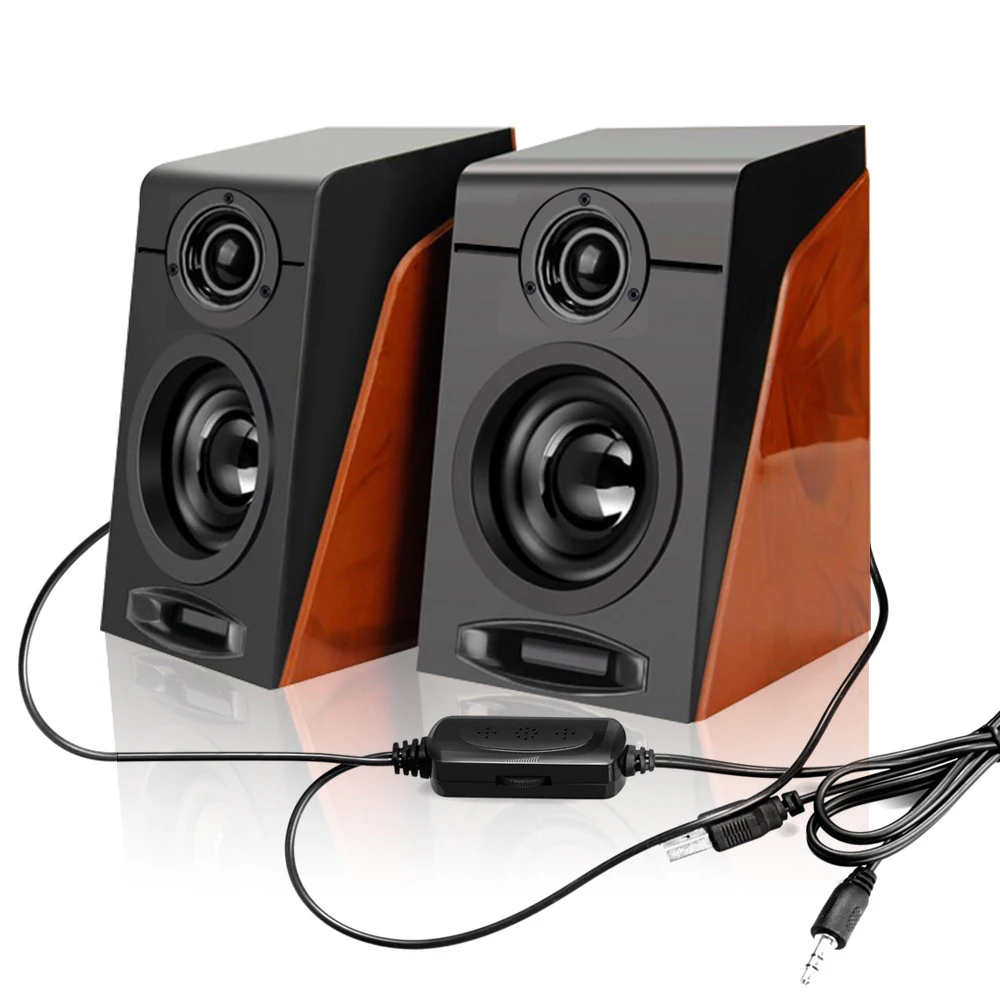 USB Wired Wood Grain Speakers Bass Stereo Subwoofer Sound Box AUX Input Computer Speakers For Desktop PC Phones images - 6