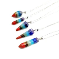 1pc natural crystal necklace seven chakra charm hexagonal column pendulum pendant necklace stitching jewelry chain female crafts