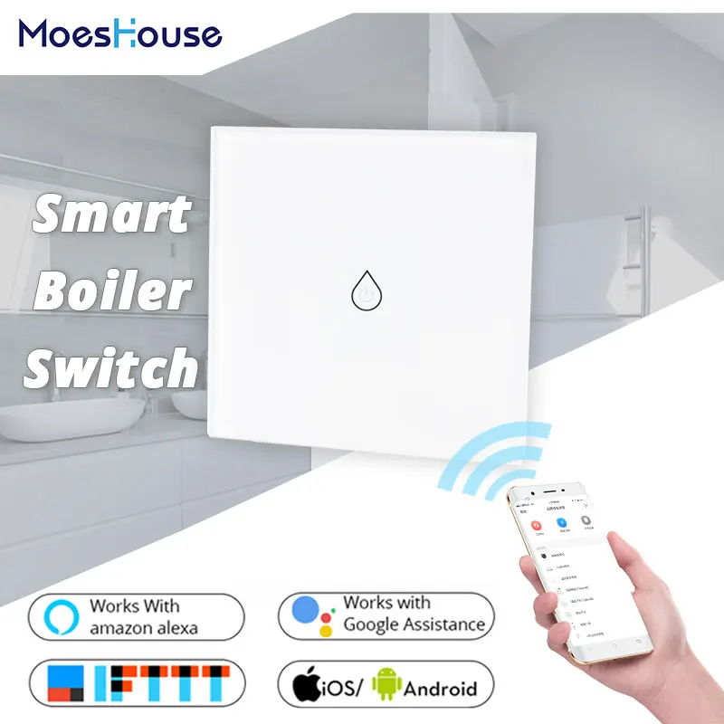 

WiFi Smart Boiler Glass Panel Switch Smart Life Tuya App Remote Control Water Heater Switch Work with Alexa Google Home