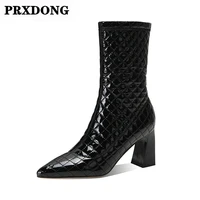 brand womens mid calf boots sexy high heel black shoes woman autumn dress party casual short boots office shoes big size 34 42