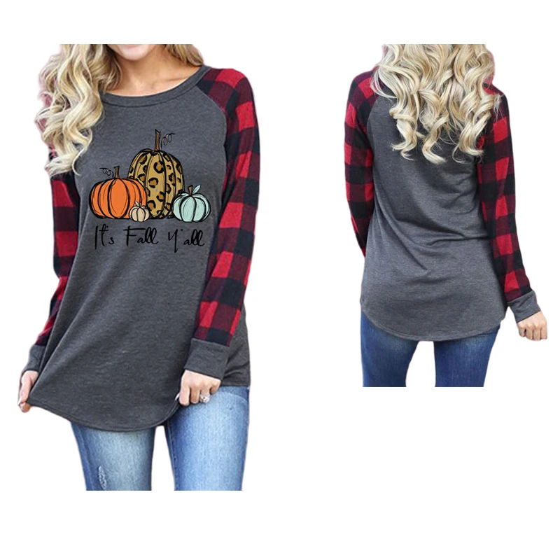 

GothGotik Gothic Women Tops Halloween Clothing Pumpkin Print Round Neck Long Sleeve Tshirt Autumn Holiday Casual Streetwear
