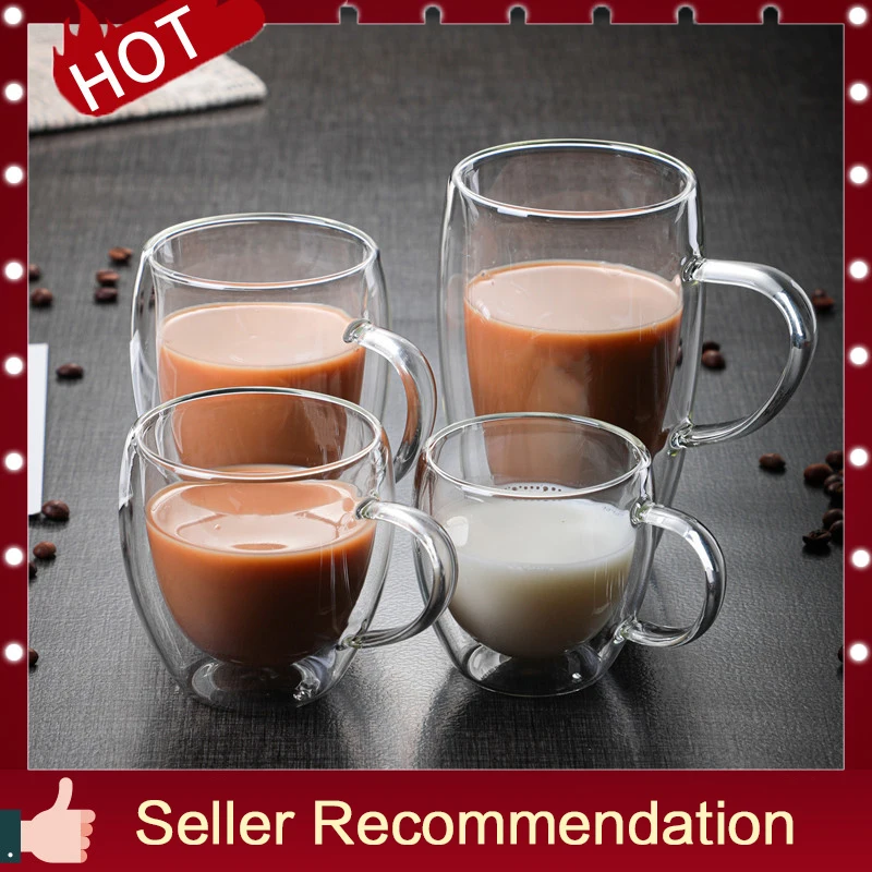 Ручная работа двойная стеклянная прозрачная термоизоляционная чашка для чая