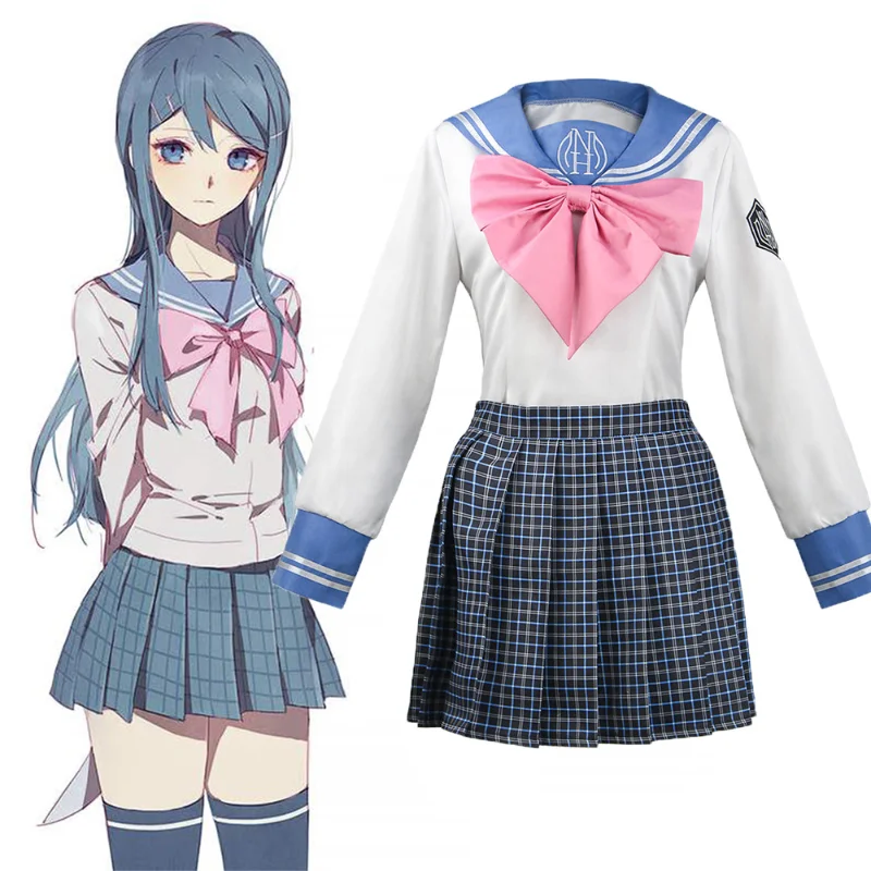 

Anime Danganronpa COS Anime Clothes Maizono Sayaka Dress with Large Bow Tie Full Set Suit Halloween Party Sailor Suit