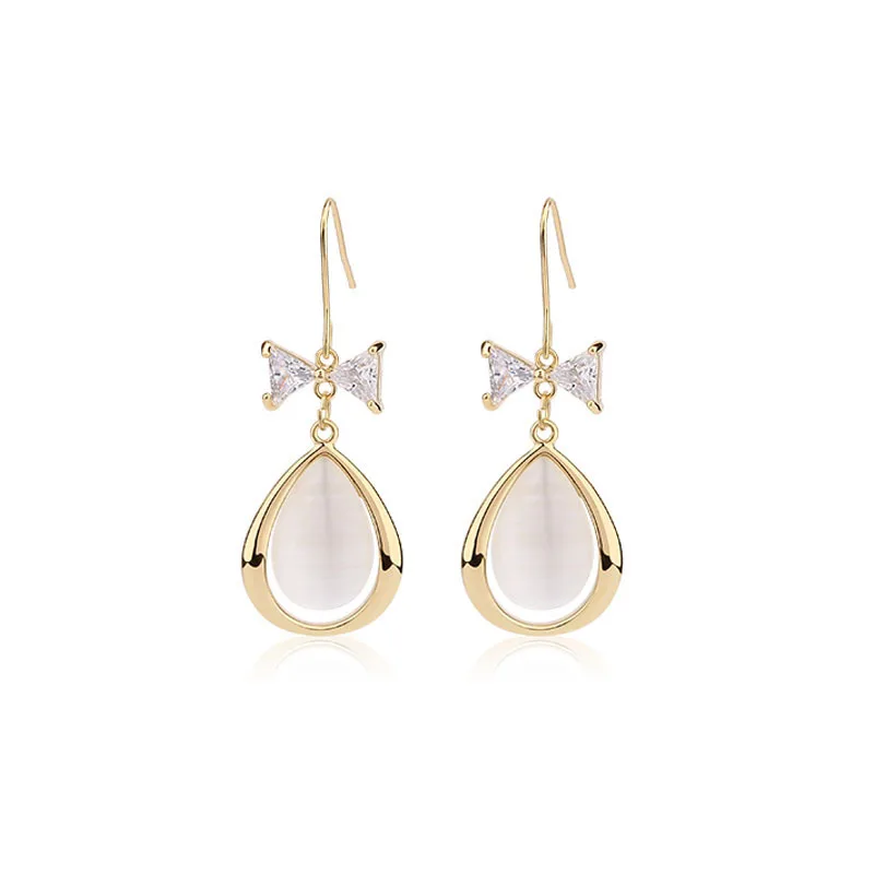 

Fashion Trends In 2021 Water Drop Shaped Moonstone Bow Women's Earrings Elegant Party Jewelry Wedding Engagement Earrings