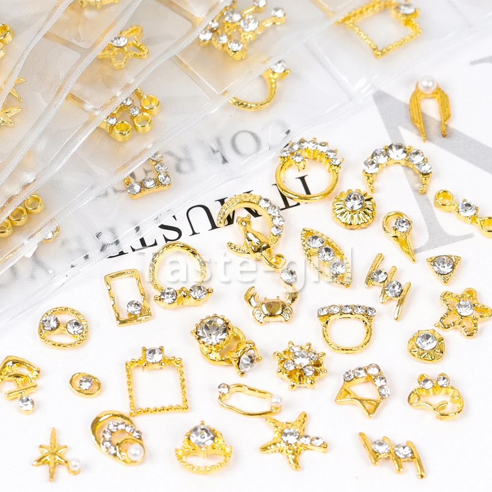 1 Упаковка 30 ШТУК золотых сплавных украшений для ногтей, страз, шармов, ювелирных изделий, аксессуаров для ногтей, материалов для маникюра и инструментов RS on.