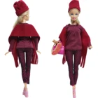 Модная красная одежда BJDBUS, блузки с длинными рукавами, шапка, шарф, сумочка на высоком каблуке, маска для глаз, Одежда для куклы Барби, зимняя одежда, игрушки