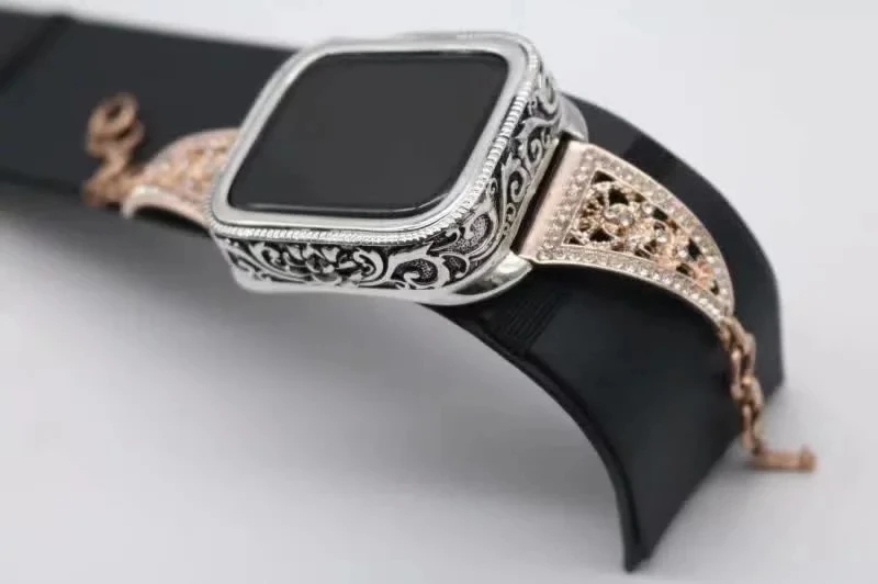Винтаж, рисунок в форме цветка, металлический корпус ремешок для Apple Watch 38 мм/42 мм/44 мм/40 мм властная металлический ремешок для наручных часов iwatch серии 432