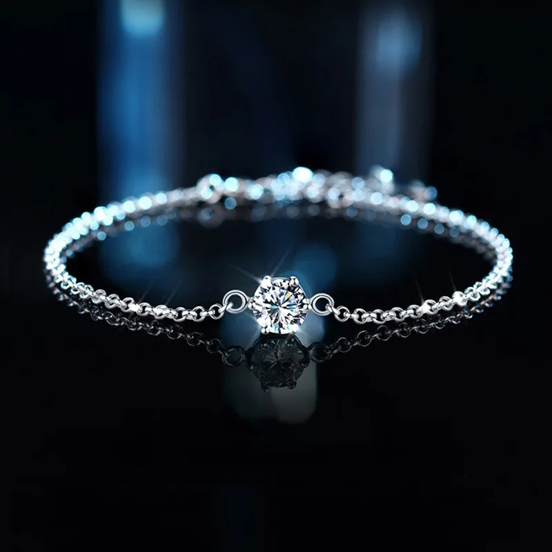 

Trendy 925 Sterling Silver D Color 1 Carat Moissanite Bracelet for Women Simple Jewelry Platinum 6 Prong Charm Bracelet Gift