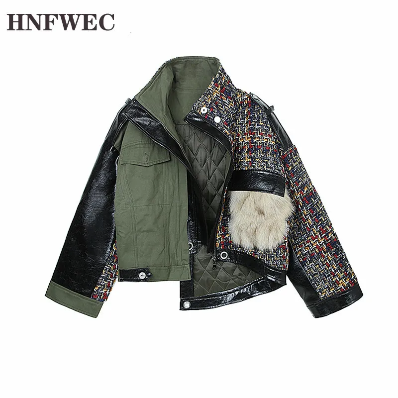 

Patchwork Fur Jacket Women Turtleneck Large Size Asymmetrical Thick Coats Female 2020 Casual Fashion Clothes Tide P495