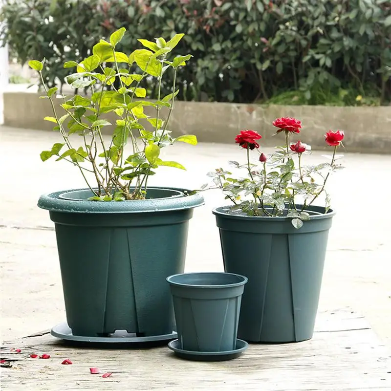 

10pcs Thickened Plastic Flower Pots Round Rose Green Dill Planter For Home Office Or Garden Decoration