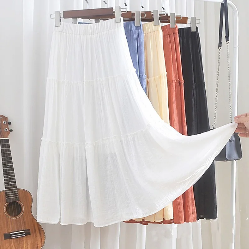 Весенние яркие расклешенные длинные юбки в стиле бохо однотонные плиссированные