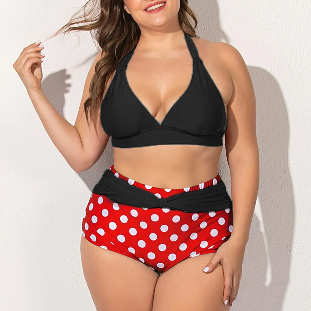 Женский купальник бикини с высокой талией и принтом в горошек цветочным пуш ап