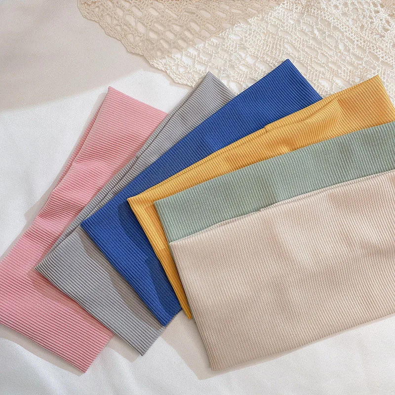 

Повязка на голову женская хлопковая в рубчик, Модный стильный однотонный тюрбан, эластичная поглощающая лента для волос карамельных цветов