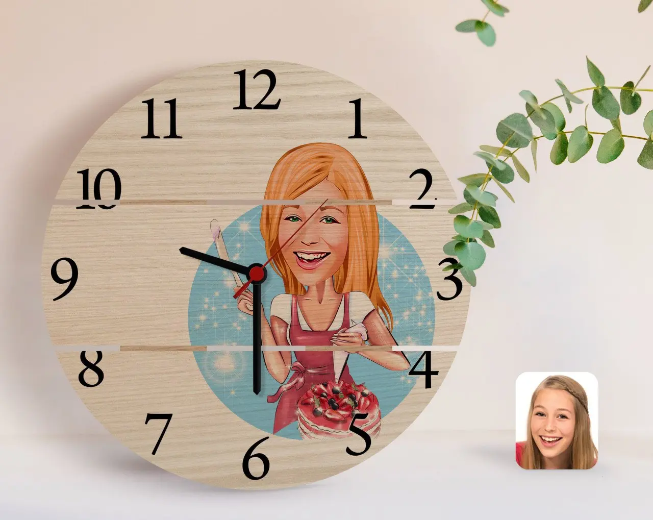 

Personalized Women 'S Cook Caricature Of Authentic Wooden Pallet Saat-1