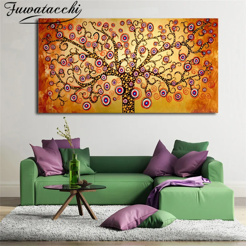 Настенная картина маслом на холсте с изображением живого дерева абстрактная для