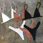 Купальник-бикини Bandeau Tanga в рубчик, пикантный комплект бикини с высоким вырезом, бразильский купальник, стринги, купальная одежда для женщин и девушек, 2021