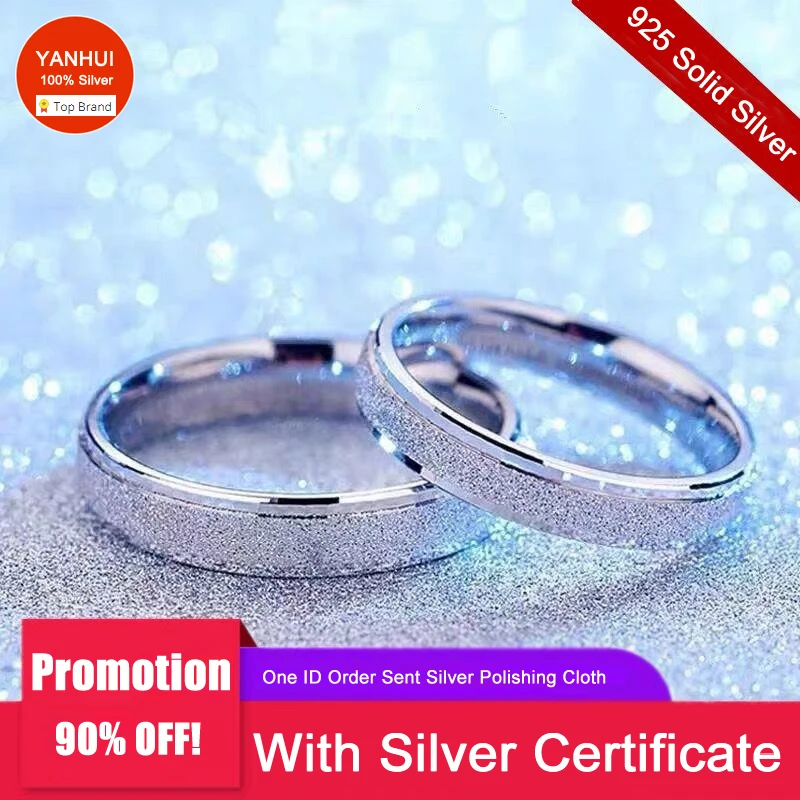 

Free Sent Certificate Unique Frosted Texture Ring Women Men Proposal Jewelry Original 925 Silver Wedding Bands Couple's Gift R07