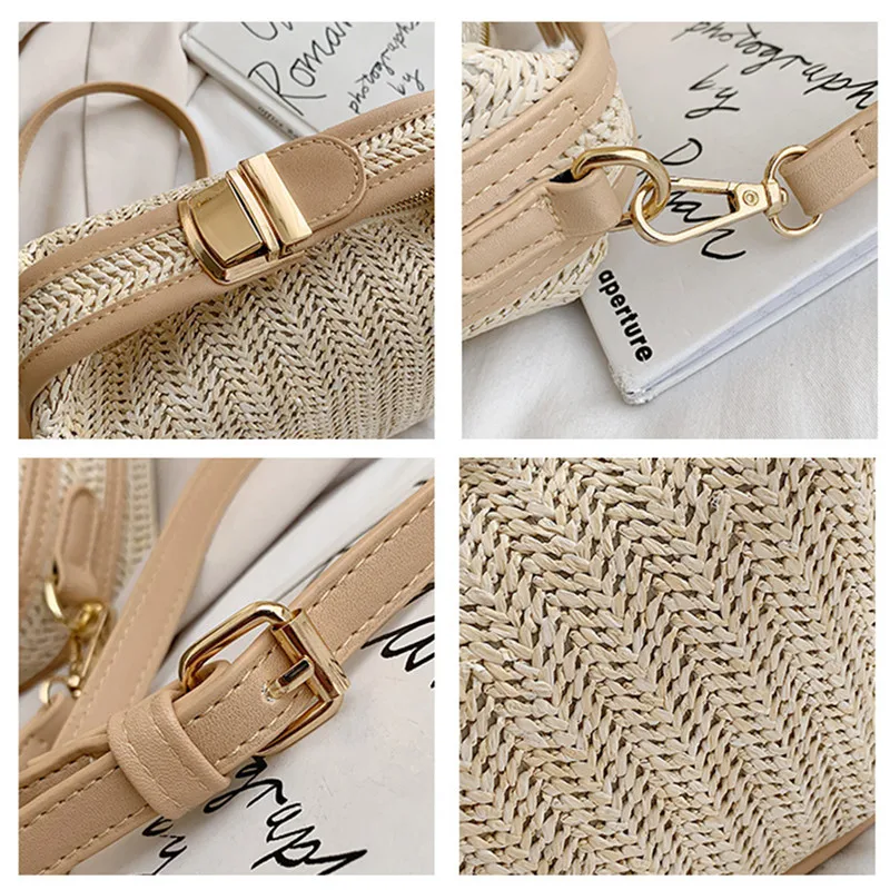 

Vento Marea Straw Crossbody Bag For Women 2021 New Bohemian Small Knitting Summer Purse And Handbag Vacational Bucket Beach Bags