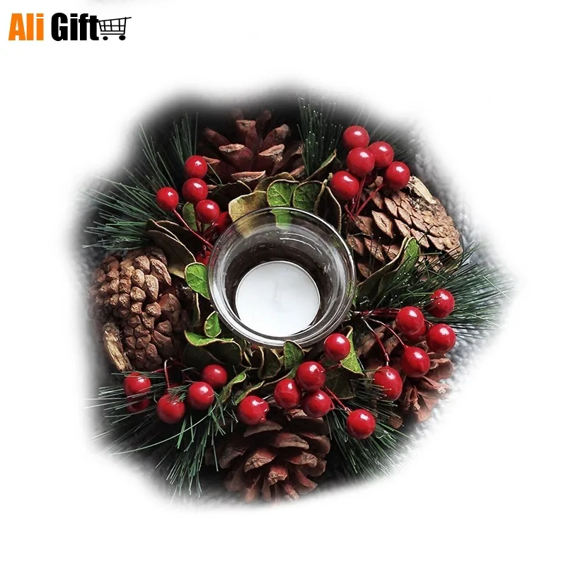 Красивый Рождественский подсвечник с иглами венок украшение для окна
