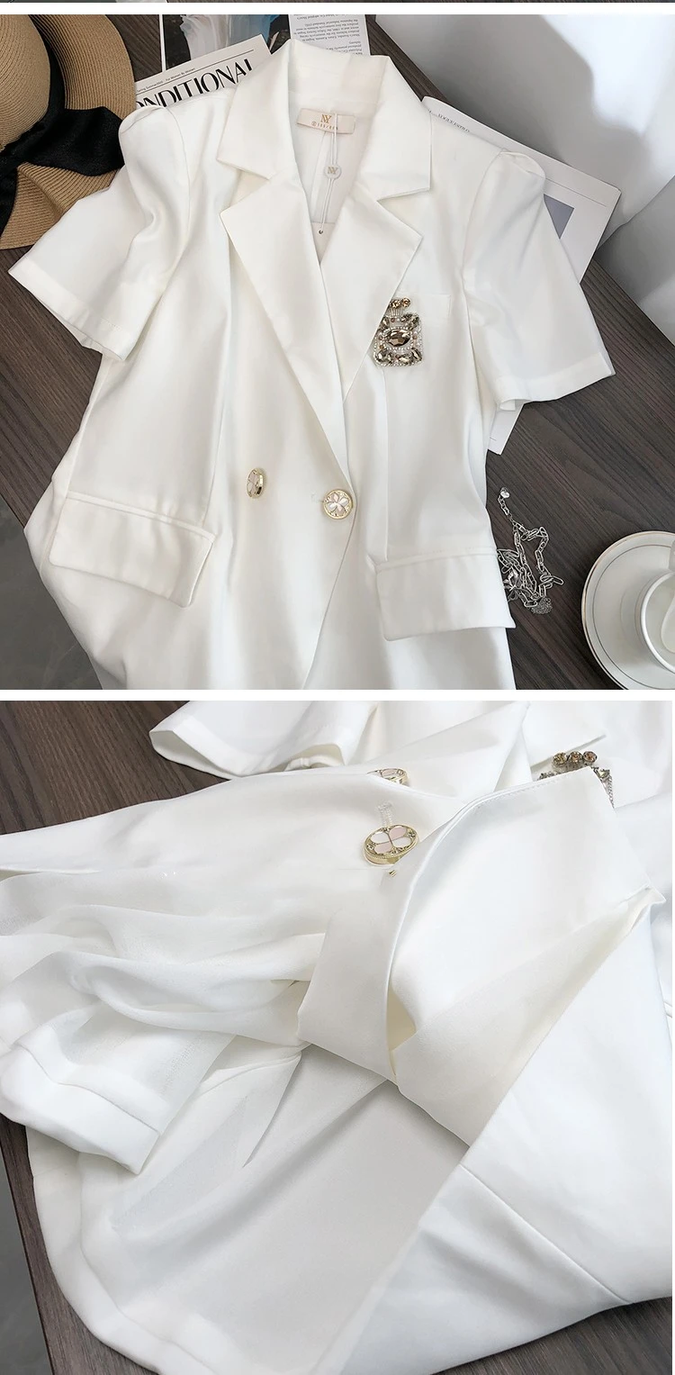 

High Quality Women Fashion Summer Elegant Slim Pink Sweet Cute Thin Temperament Short-Sleeved Blazer Jacket