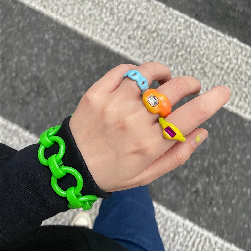 

Peri'sBox Multi Color Chunky Resin Ring for Women Irregular Acrylic Big Large Finger Rings Jewelry With Crystal