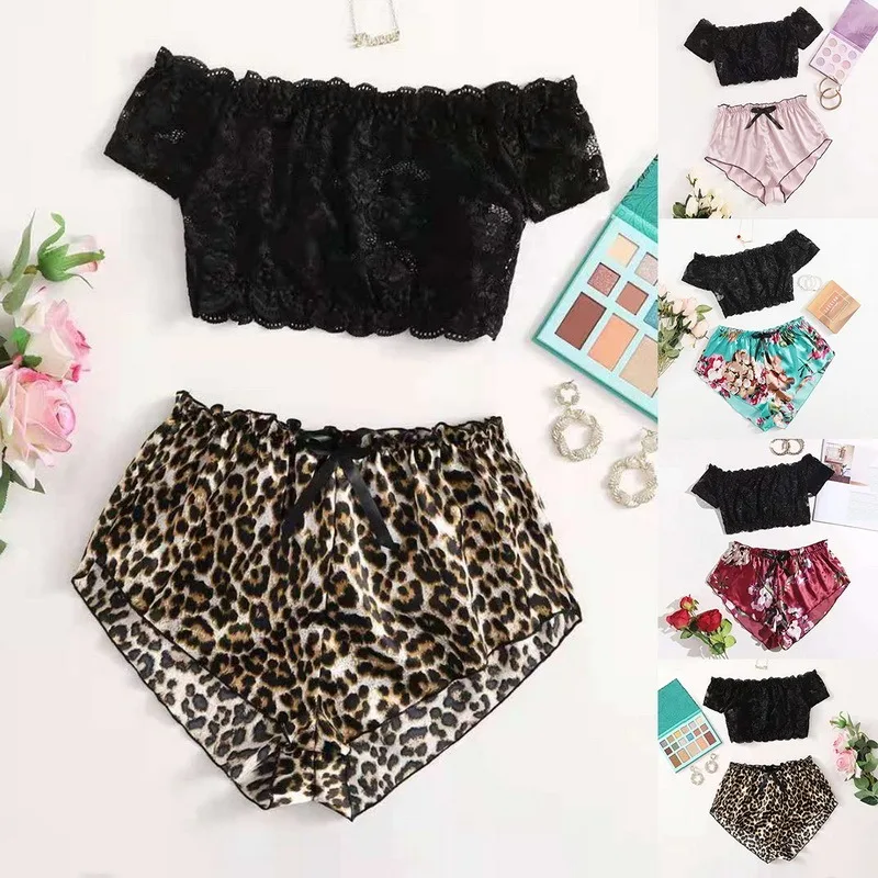 

Pyjamas Women Sleepwear One Shoulder Strap Nightwear Lace Trim Velvet Cami Top Pajama Sets Bow Sexy Lingerie Pyjamas Feminino