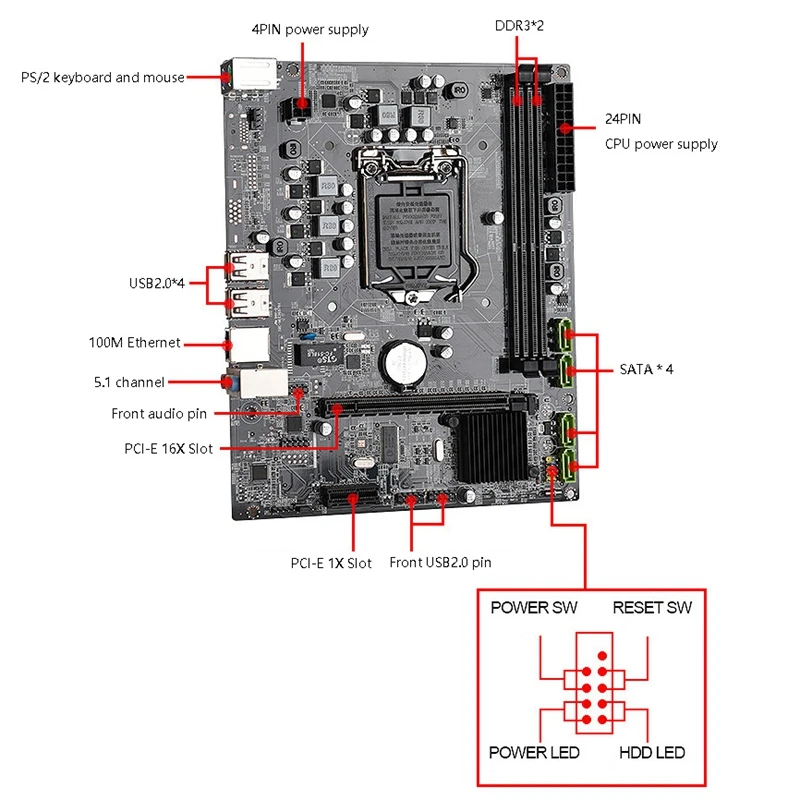 

P55 Computer Motherboard, 1156-Pin Home Office Desktop Motherboard, Support Generation Core I3 I5 I7 Gaming Motherboard