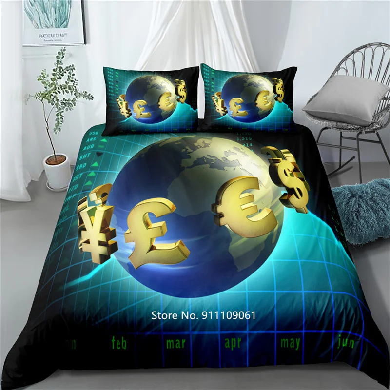 

3D Digital Printing Money Dream Bedding Set Comfortable Down Quilt Cover Pillowcase Children Soft Large Bedspread Home Textile