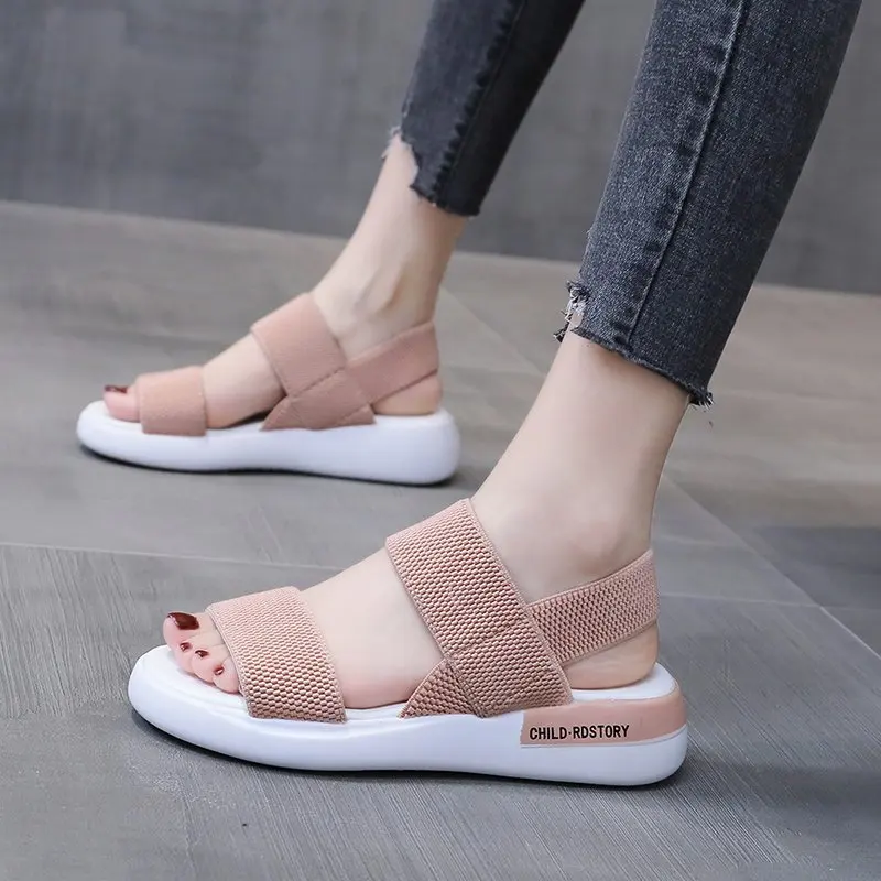Sandals women 2021 summer new style Korean thick-soled elastic band casual open-toed Sandy beach women's shoes