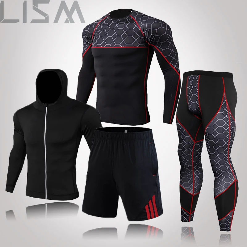 

Леггинсы для ММА, комплект из 4 предметов, мужской тренировочный спортивный костюм, компрессионный спортивный костюм для тренажерного зала,...