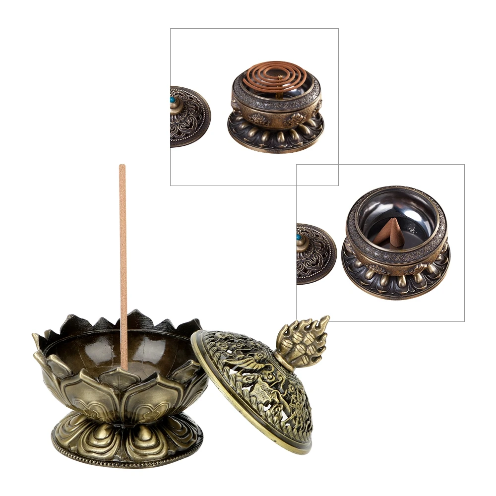 Chinese Incense Burner Box Holder Lotus Flower Sandalwood Censer Bowl Metal Craft Office Home Decoration | Дом и сад