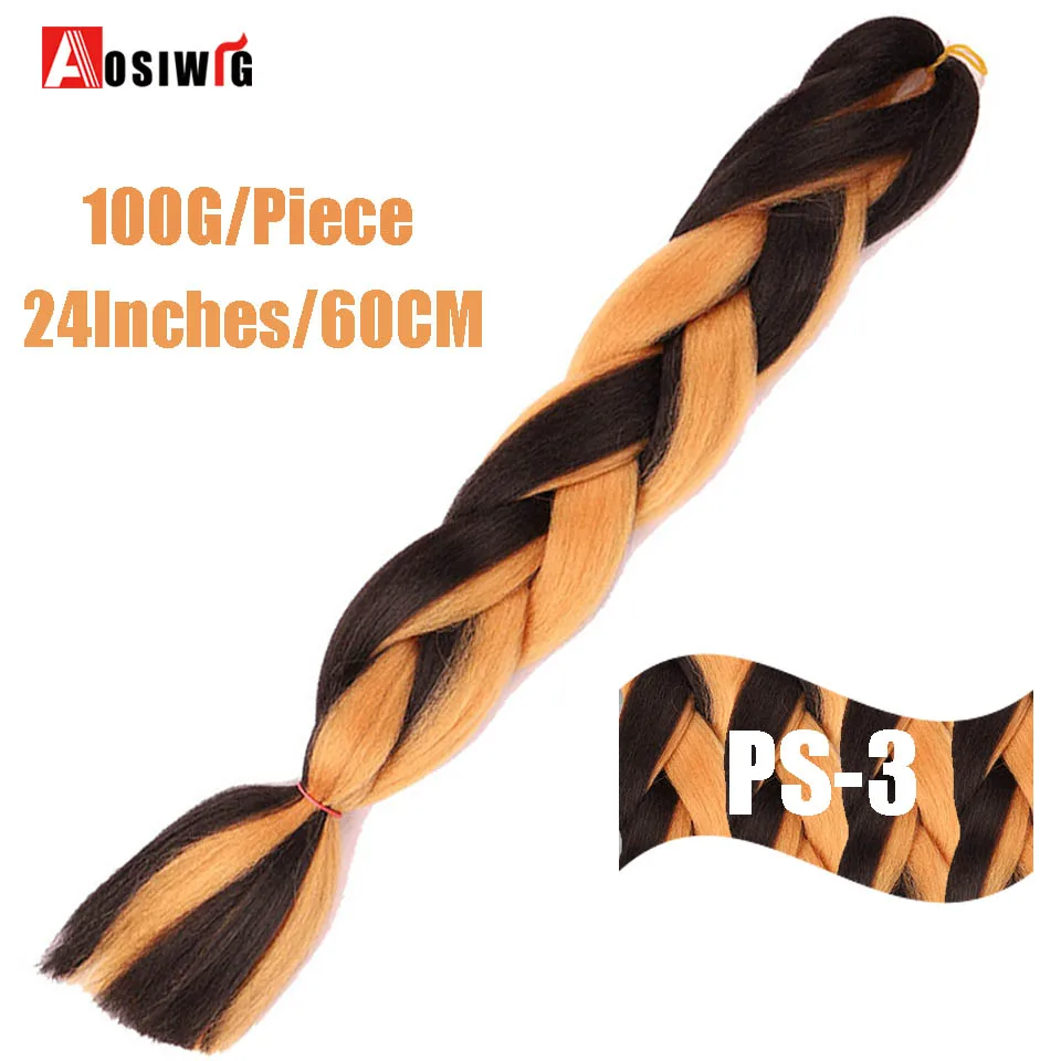 AOSIWIG, длинные плетеные волосы, 24 дюйма, огромные косички, 100 г/шт., синтетические, термостойкие, вязанные крючком, розовые, голубые, серые волосы для наращивания, африканские - Цвет: T1B/4/30