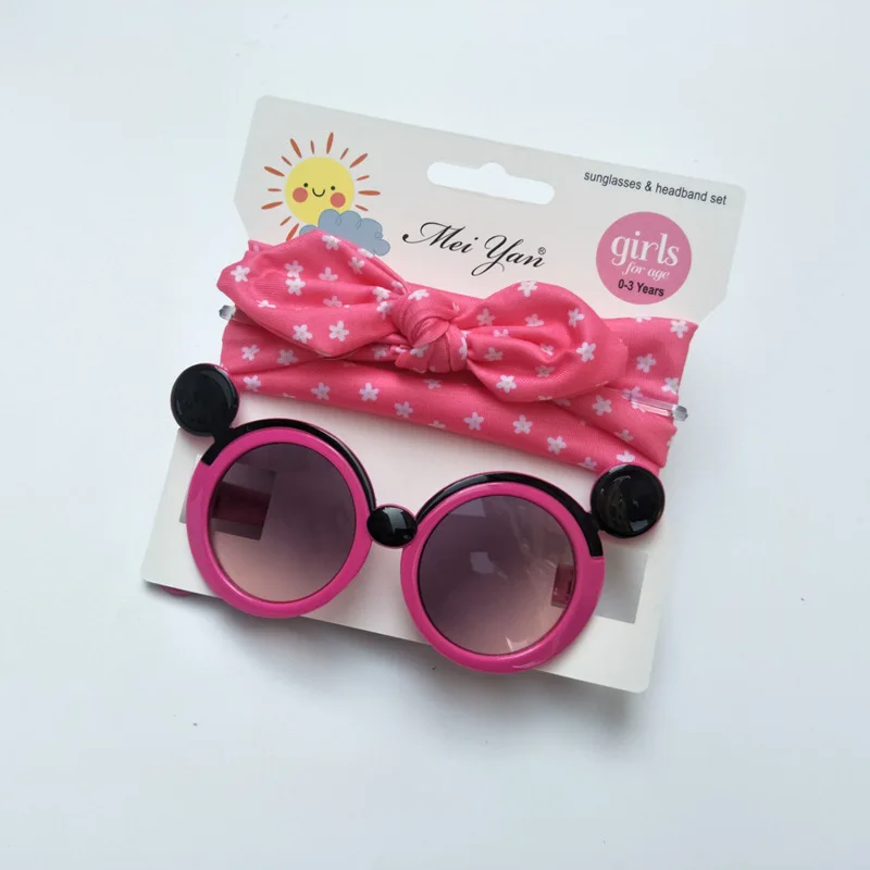 Yundfly 2 Pack New Summer Seaside Baby Girls Ant-UV Mouse Sunglassses with Knotted Headband Set Kids Accessories