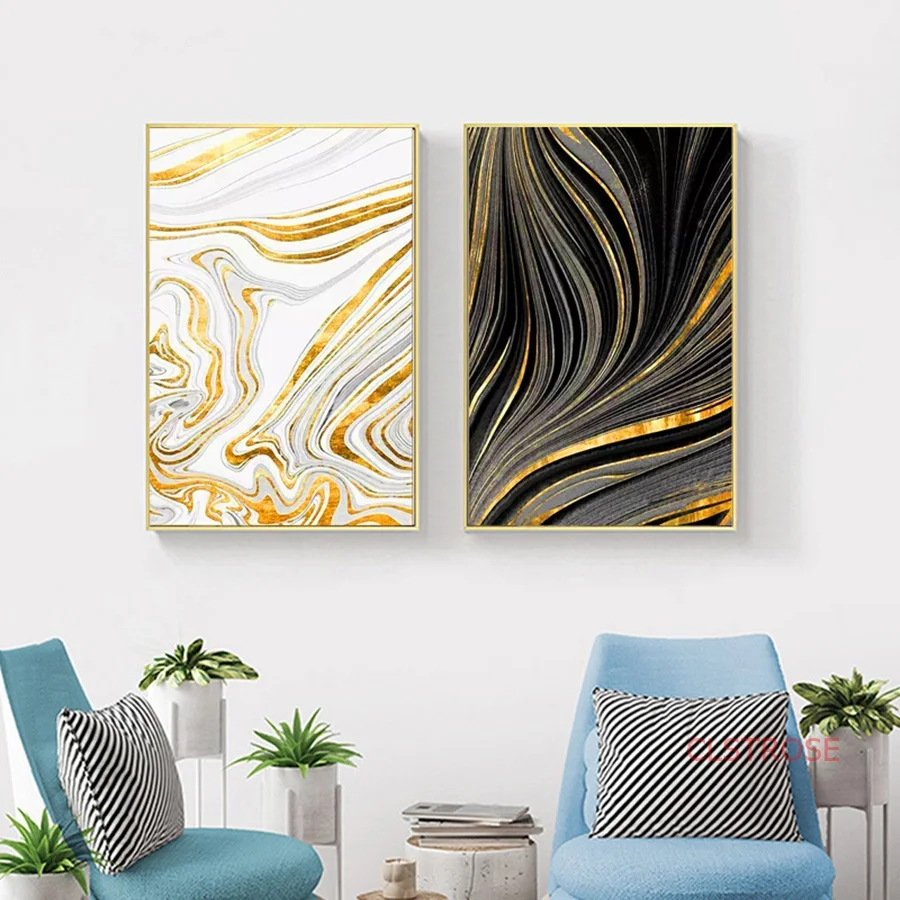 Скандинавский минималистичный художественный постер абстрактные золотые линии