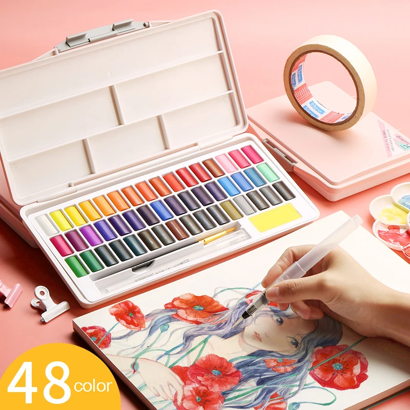 Набор акварельных красок макарон 24/36/48 цветов пудра синий цвет упаковка для