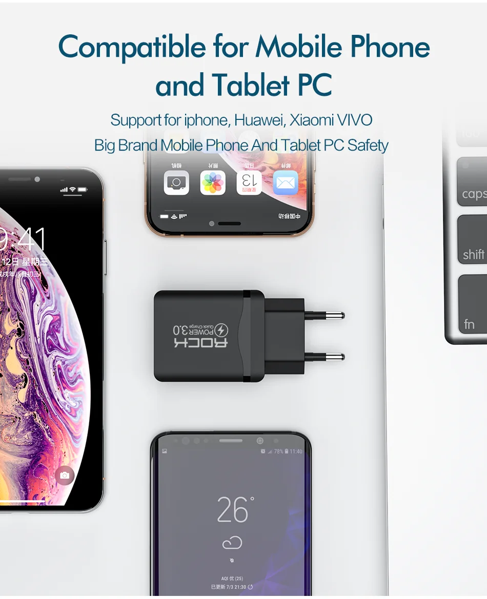 ROCK QC 3,0 30 Вт 3 USB зарядное устройство для быстрой зарядки телефона светодиодный дисплей для iPhone Xiaomi samsung huawei 3 порта Быстрый Настенный адаптер Turbo