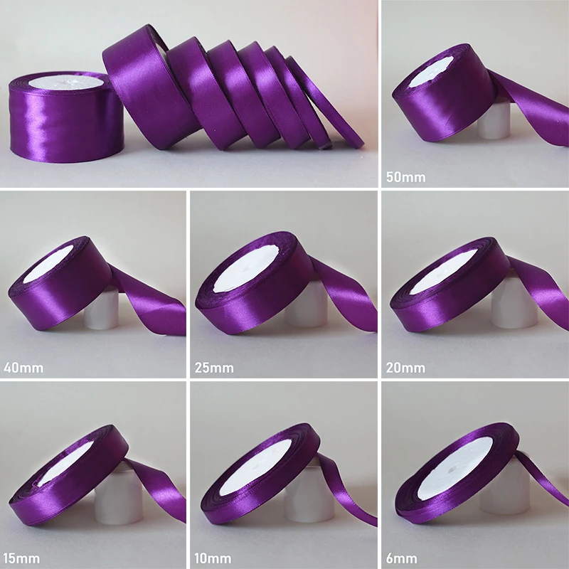 

25Yards/ 6mm-50mm Purple Satin Ribbon DIY Material For Prom Party Decoration Gift Box Packaging Bowknot Wedding Accessories