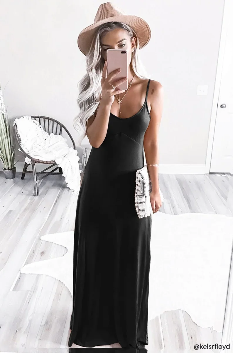 Сексуальное женское платье макси свободное без рукавов с v образным вырезом