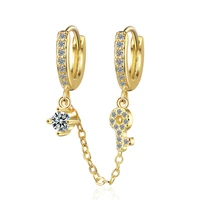 new fashion two ear hole piercing hoop earrings chain tassel key goldenwhite crystal simple bohemia female earring jewelry gift