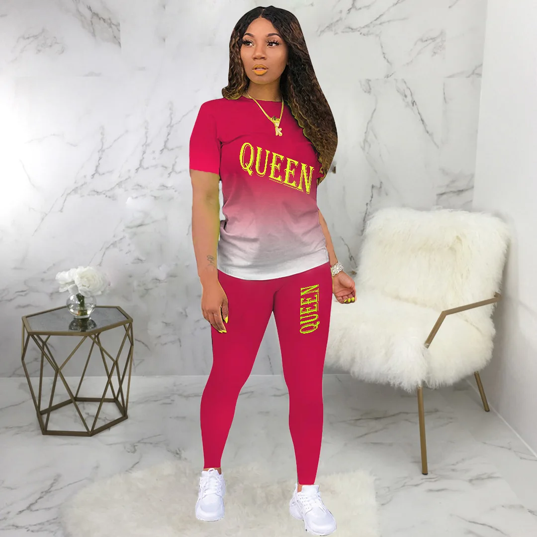 

2022 New Arrival Letter Print Loungewear Women Two Piece Sets Clothes Wholesale Short Sleeve Casual T-Shirt Top Sweatpants