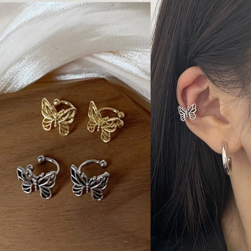 

New Fashion Vintage Metal Hollow Butterfly Ear Clips For Women Girls Cute No Piercing Fake Cartilage Ear Jewelry