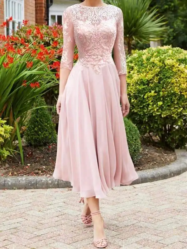 

Короткое шифоновое платье для матери невесты, с рукавом 3/4