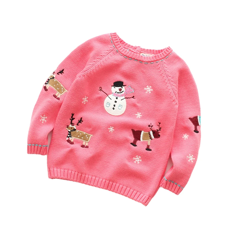2021 Рождественский детский свитер для девочки на зиму из хлопка и снеговиками